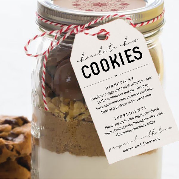 Cookie Mix in a Jar Geschenkanhänger Vorlage - Anweisungen Richtung Zutaten, Personalisieren Individuell Bearbeitbare PDF Digitale Datei Sofortiger Download