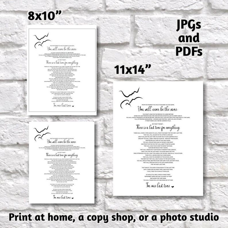 The Last Time Poem Print Printable Baby Shower Mothers Day Etsy