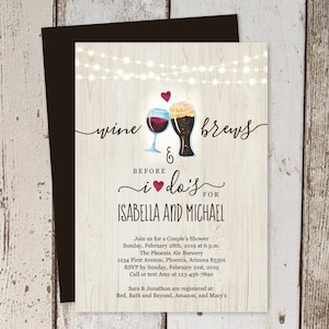 Wine & Brew Before I Do Couple Shower Invitation Template, Beer Wedding Rehearsal Dinner Party, Wood Brewery Invite Instant Download 5x7 4x6