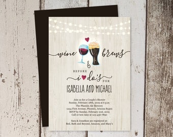 Wine & Brew Before I Do Couple Shower Invitation Template, Beer Wedding Rehearsal Dinner Party, Wood Brewery Invite Instant Download 5x7 4x6