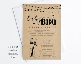 Baby Sprinkle BBQ Invitation Template, Printable Gender Neutral Couple's Baby Q Barbeque Barbecue Party BabyQ Invite, Instant Download File