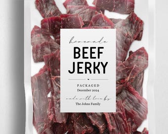 Homemade Beef Jerky Label Template - Printable Gift Sticker, Personalize Custom Editable PDF Digital File Instant Download DIY