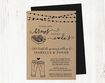 Wings & Brews Before I Do Couple Shower Invitation Template, Wings and Beer Bridal Wedding Rehearsal Dinner Engagement Party Invite Download