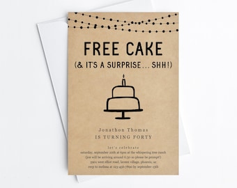 Free Cake Funny Surprise Party Invitation Template, Fun Printable Birthday Party Invite Evite, Instant Download Digital File PDF