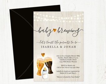 Baby is Brewing Invitation Template - Printable Beer Brewery Baby Shower - Glass Toast & Baby Bottle - Instant Download Editable PDF File