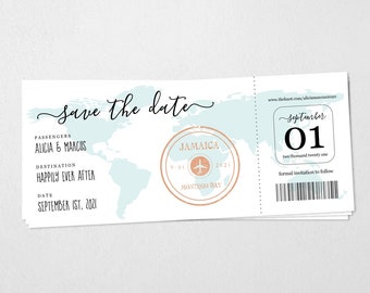 Destination Wedding Boarding Pass Save the Date Invitation Template - Printable Card - Easy Editable Instant Download Digital File PDF