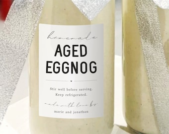 Homemade Aged Eggnog Label Template - Printable Spiked Gift Bottle Sticker, Personalize Custom Editable Digital File Instant Download DIY