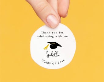 Graduation Thank you Favor Sticker Template, Printable Girl Boy Grad Party Class of 2026, Custom Labels, Round Instant Download Digital File