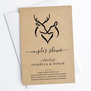 Deer Antler Hunter Invitation Template, Stag / Buck & Doe Couple Wedding / Bridal Shower, Engagement Party, Rehearsal Dinner Invite Download
