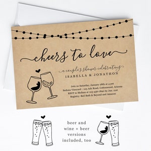 Cheers to Love Invitation Template - Couple Wedding / Bridal Shower, Engagement Party, Rehearsal Dinner - Printable Invite Download File