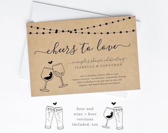 Cheers to Love Invitation Template - Couple Wedding / Bridal Shower, Engagement Party, Rehearsal Dinner - Printable Invite Download File