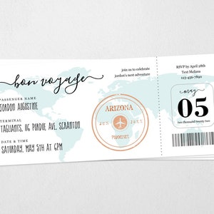 Modello di invito alla festa di partenza del biglietto della carta d'imbarco, invito stampabile di addio Bon Voyage, figlio e figlia, file digitale per il download istantaneo