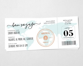 Boarding Pass Ticket Going Away Party Invitation Template, Printable Farewell Bon Voyage Son Daughter Invite, Instant Download Digital File