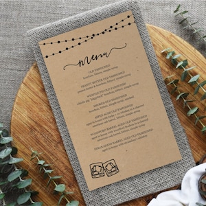 Modello stampabile di menu whisky o rum, menu whisky bar, degustazione di bourbon, distilleria, carta kraft rustica, file digitale di download istantaneo PDF