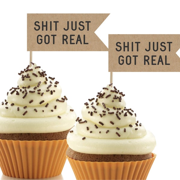 Printable Shit Just Got Real Cupcake Topper - Printable Party Decoration, Food Picks, DIY Instant Download - Just print & cut!