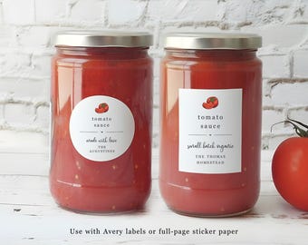 Tomato Sauce Label Template, Printable 2" Round & Rectangle, Marinara, Pasta, Salsa, Pizza, Bloody Mary Mix Stickers, Editable Download File