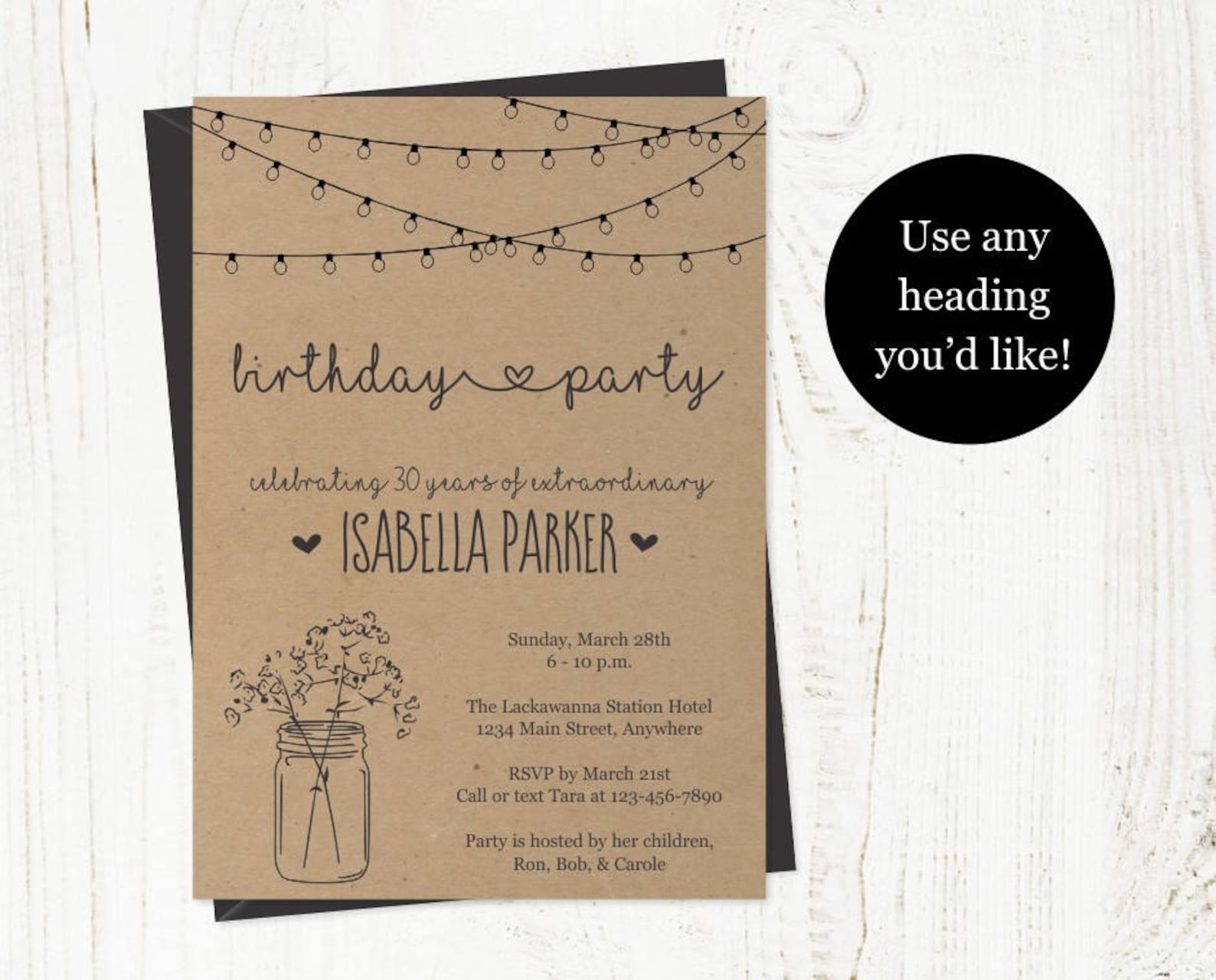 Printable Birthday Invitation for Women Template Rustic - Etsy