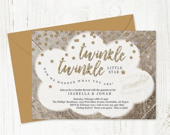 Twinkle Twinkle Little Star Gender Reveal Invitation Template, Printable Invite Theme, Instant Download Digital File PDF 5x7 - Twins