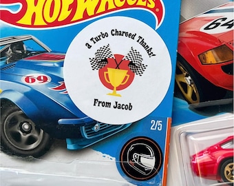 Hot Wheels Birthday Party Favor Sticker Template, "a Turbo Charged Thanks” Racing Matchbox Toy Car Thank You Label PDF