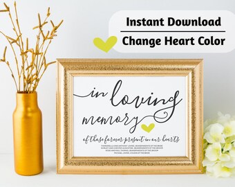 In Loving Memory Wedding Sign - Add Names - Printable Template - Personalized Wedding Reception Print - Editable Text - PDF Instant Download