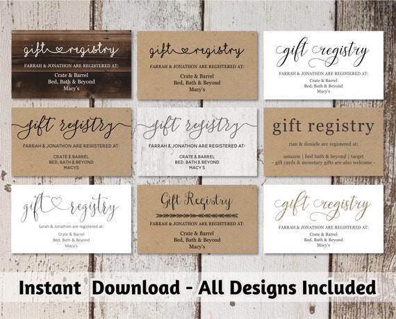 Printable Wedding Registry Card Template Printable Rustic / Hearts