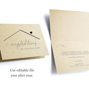Felicitaciones editables nueva plantilla de tarjeta de inicio, tarjeta de felicitación plegada imprimible, nota del agente inmobiliario de bienes raíces Descarga instantánea digital