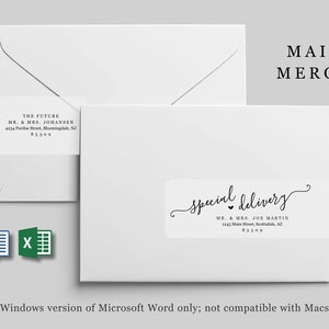 Modello di indirizzo di stampa unione per etichette avvolgenti - Scrittura a mano con script Microsoft Word Excel stampabile Avery - File digitale con download istantaneo