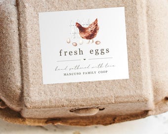Hand Painted Chicken Egg Carton Label Template - Printable Sticker, Personalize for Farm or Coop, Editable PDF Digital File Instant Download