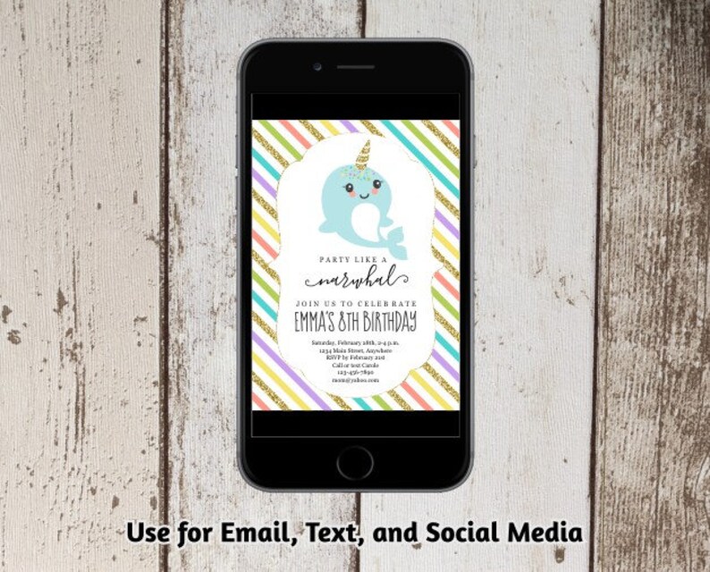 Printable Narwhal Invitation Template Girls Birthday Party - Etsy