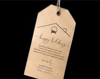 Realtor New Home Christmas Gift Tag Template, Printable Happy Holidays House Gift Tag To Clients from Real Estate Agent, Digital Download