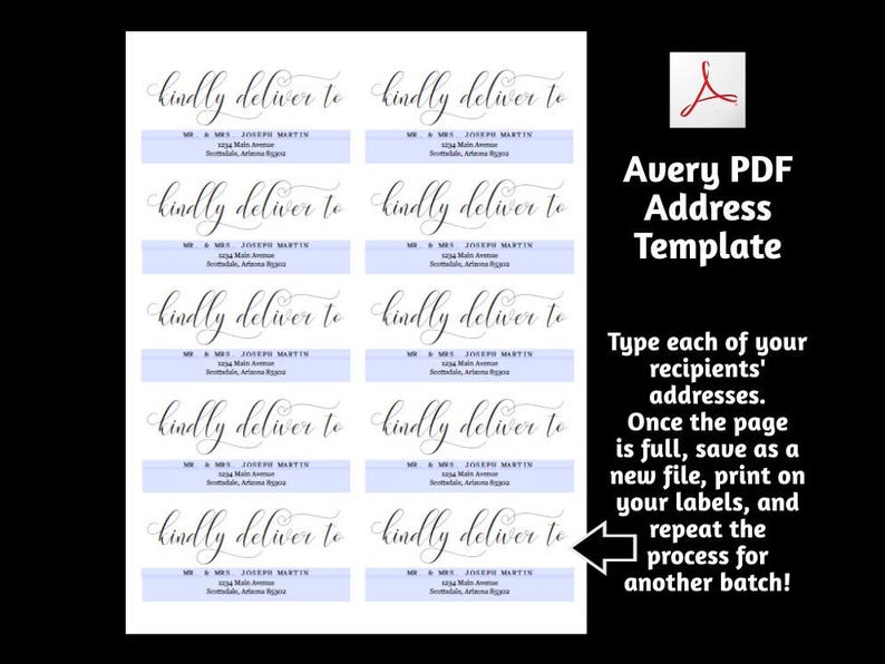 Printable Calligraphy Address Template Envelope Label, Avery 2 x 4 & 1 x 2-5/8 Wedding, Christmas, etc Instant Download Digital File PDF image 3