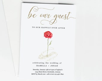 Beauty & the Beast Wedding Reception Only Invitation Template, Printable Happily Ever After Party Invite Evite, Red Rose Download