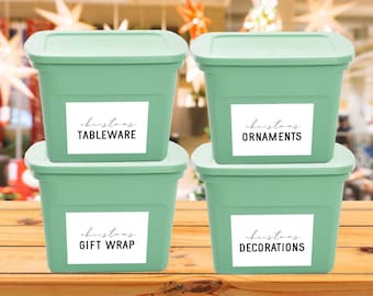 Christmas Storage Label Template, Printable Christmas Bin Organization Labels, Holiday Decoration Container Labels, Download Digital File