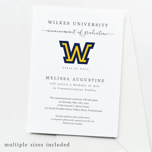 Formele afstudeeraankondiging met schoollogo, afdrukbare ceremonie-uitnodigingssjabloon, geen foto, direct download digitaal bestand