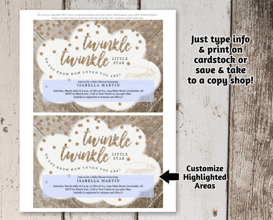 Twinkle Twinkle Little Star Baby Shower Invitation Boy ...