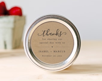 Thank You Mason Jar Lid Label Template, Fit 4 or 8oz Regular Mouth Jar, Printable 2" Round Favor Sticker Tag, Digital File Instant Download