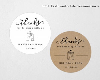 Funny Beer Wedding Thank You Sticker / Tag Template, 2" & 1.5" Small Round Printable Personalized Thanks Avery Label, Digital File Download