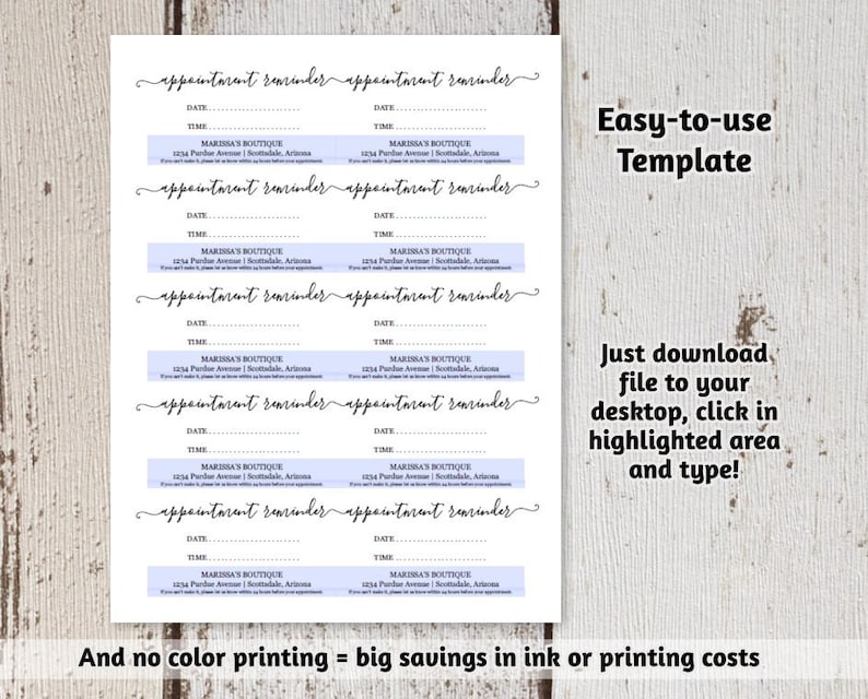Printable Appointment Reminder Card Template Simple Rustic Etsy