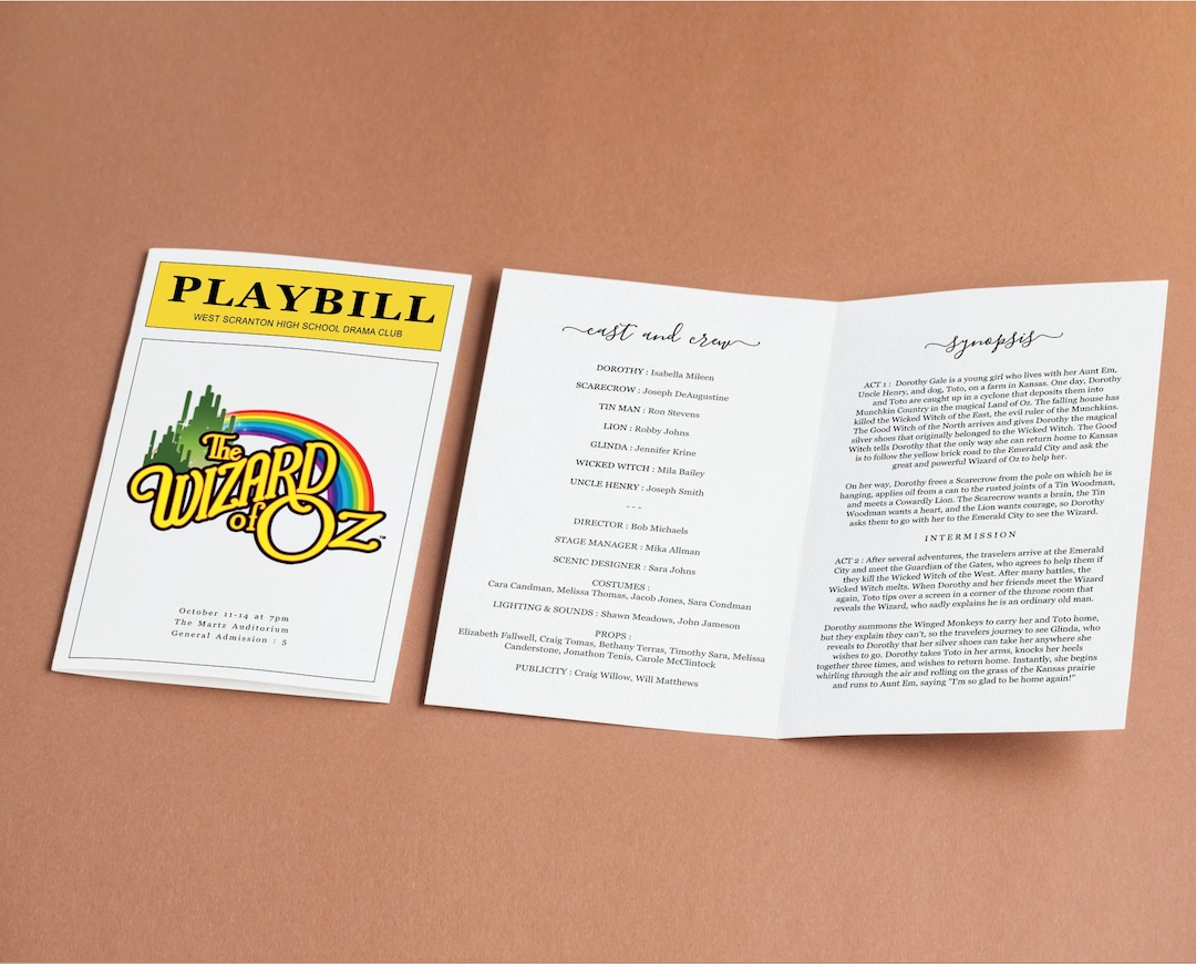 School Play Program Playbill Template Printable Theatre Etsy