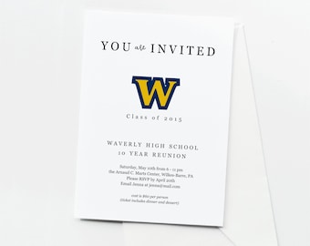 Class Reunion Invitation with Logo Template, High School or College, Any Year, Printable Invite, Editable Instant Download Digital File