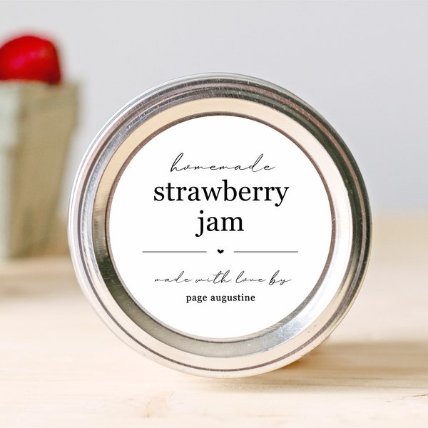 20 Jam / Jelly Canning Label - Set of 20 2" Round Homemade Food Personalized Gift Stickers for Mason Jars - Water & Oil Resistant