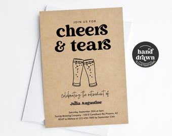 Cheers & Tears Retirement Party Invitation Template, Printable Funny Fun Beer Brewery  Man Woman Surprise Invite Evite Download Digital