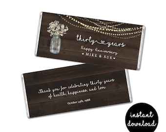 Personalized Hershey Wrapper Template - Printable 1.45 & 1.55 oz Chocolate Candy Bar Label - Anniversary, Wedding Instant Download File PDF