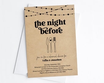 The Night Before Wedding Rehearsal Dinner Invitation Template, Printable Invite & Digital Evite, Kraft Download Editable File