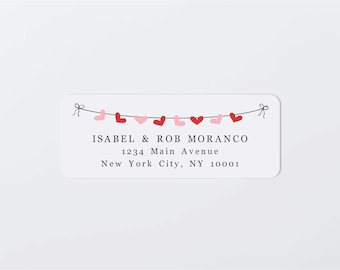 Valentine Address Label Template - Printable Envelope Return Address Label, Avery 1 x 2-5/8", Pink Red Hearts, Download Digital Editable PDF