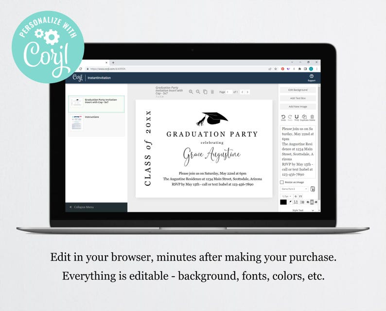 Graduation Party Invitation Insert Template, Printable 5x7