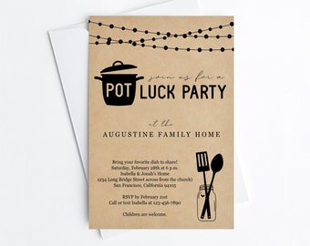 Potluck Party Invitation Template, Neighborhood Block Party, Birthday, Family Reunion, Faculty Lunch, Printable Instant Download Digital