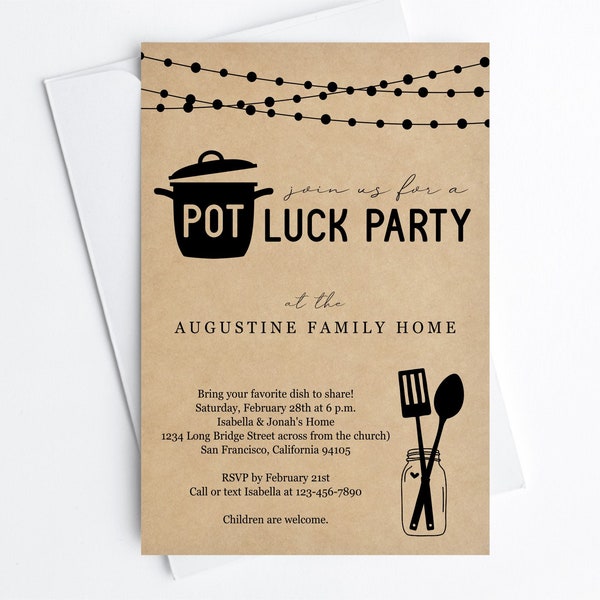 Potluck Party Invitation Template, Neighborhood Block Party, Birthday, Family Reunion, Faculty Lunch, Printable Instant Download Digital