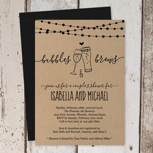 Bubbles & Brass Paare Dusche Einladung Vorlage Champagner Bier Braut Hochzeit Verlobungsfeier Probe Abendessen, Brauerei Einladen Download