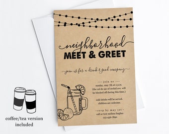 Neighborhood Meet & Greet Invitation Template, Printable Meet the Neighbors Party Invite Evite, Instant Download Digital File Editable PDF